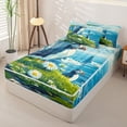 thumbnail image 2 of Castle Fairy Flat Illustration Cliff Puffin Zipper Full Size Comforter Sets with Fitted Sheet and 2 Pillowcases,Daisy Seagull Coastal Meadow Art Zipper Bedding Set,Green Sky,Reversible,4pcs, 2 of 6
