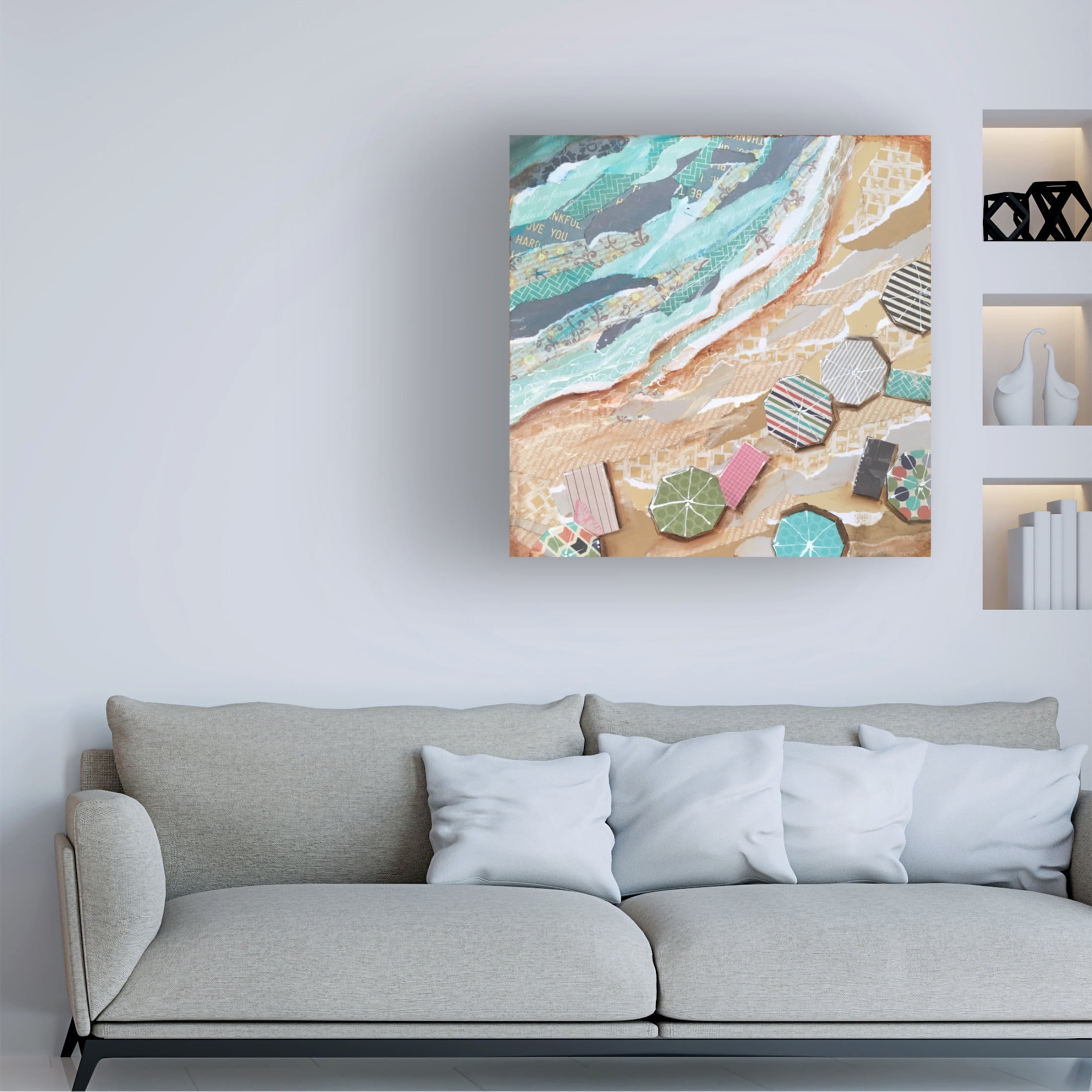 Canvas Wall Art - Christine Rotolo 'Mixed Media Beach Day' Wall Art for Living Room, Bedroom, or Office Décor by Trademark Fine Art - 35 x 35 Inches