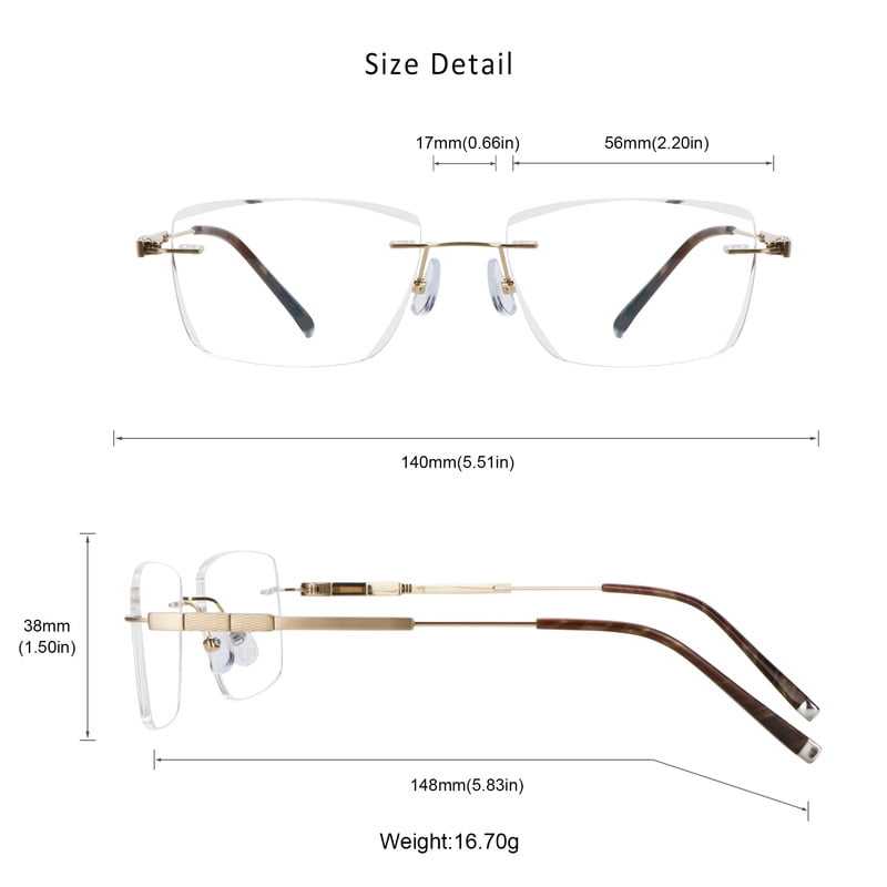 LifeArt Blue Light Blocking Glasses,Computer Reading Glasses,Titanium Rimless Frame,Stylish for Men&Women(Golden,+3.50 Magnification)