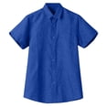 thumbnail image 2 of Qwertyu Men's Casual Button Down Shirts Short Sleeve Linen Shirts Solid Color Summer Beach Shirt Blue 4XL, 2 of 4