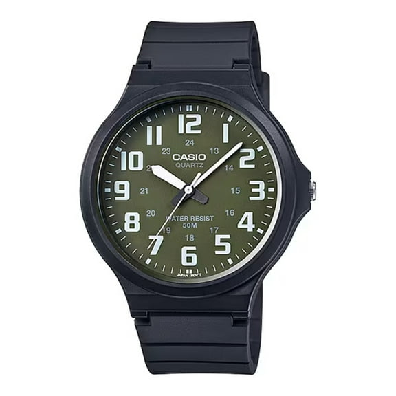 Casio Men’s Black Watch with Military Green Dial - MW-240-3BVDF