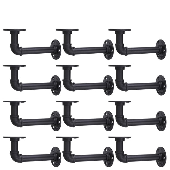 Soportes de estantería MUZIK Industrial Pipe, paquete de 12 unidades, color negro vintage