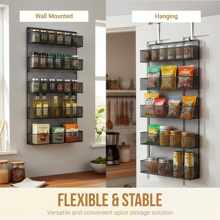 5-Tier Wall-Mount Spice Rack, Black Metal photo 3