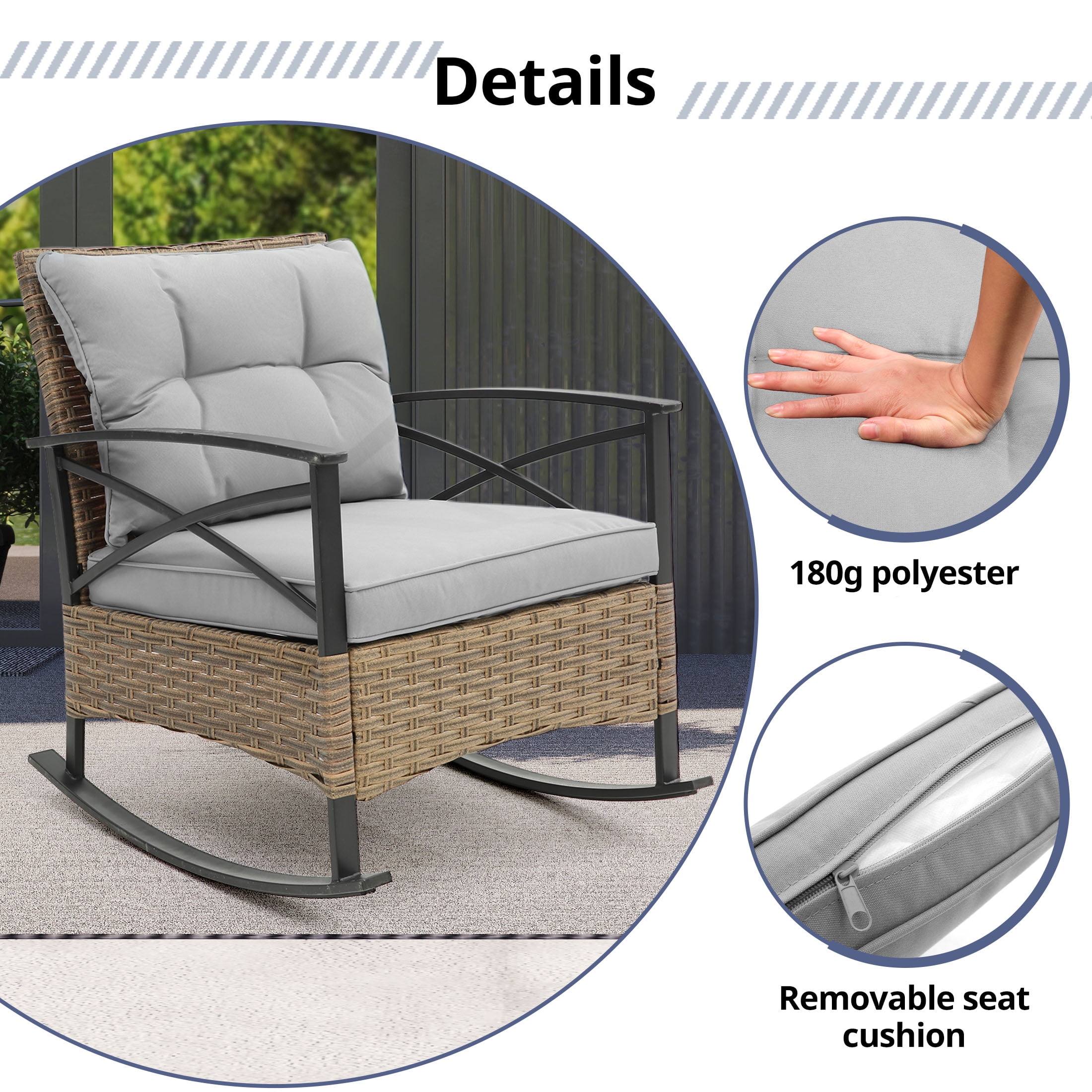 Enyopro 3-Piece Patio Furniture Set, Outdoor Wicker Conversation Set with Coffee Table, All-Weather Rattan Chairs & Cushions, Modern Patio Seating for Garden, Balcony, or Backyard, Gray