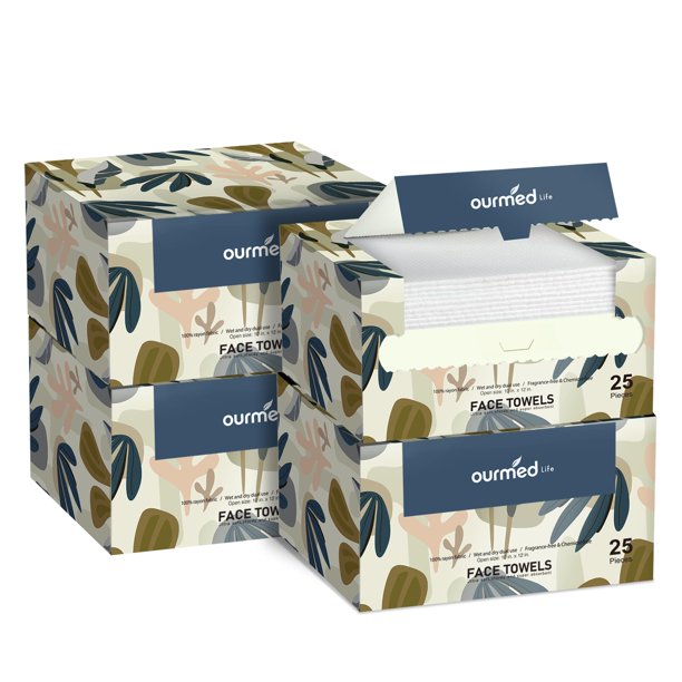 Toallas faciales desechables biodegradables Ourmed Life, 10 x 12 pulgadas, 200 unidades