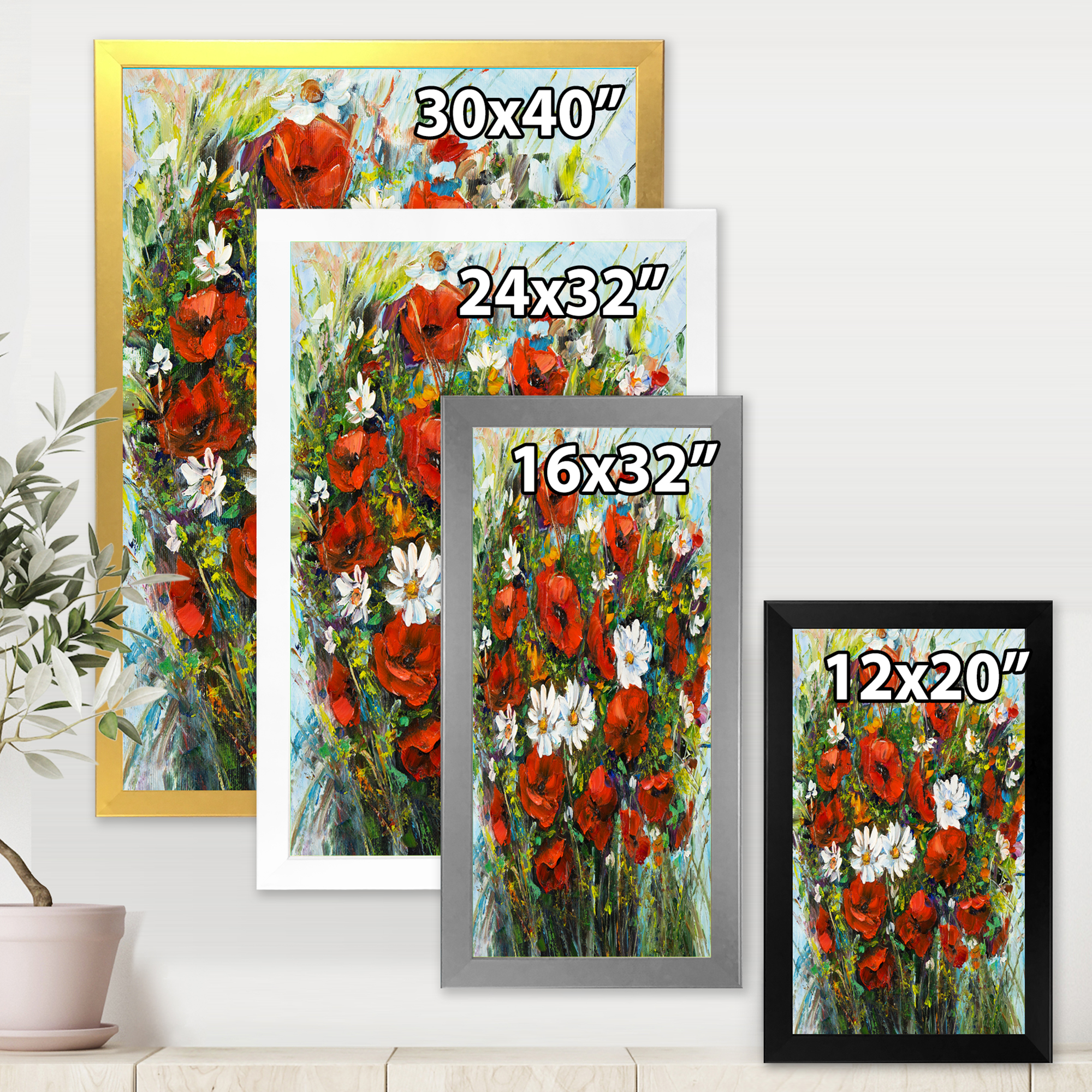 Designart 'Bouquet Of White and Red Wildflowers' Traditional Framed Art Print