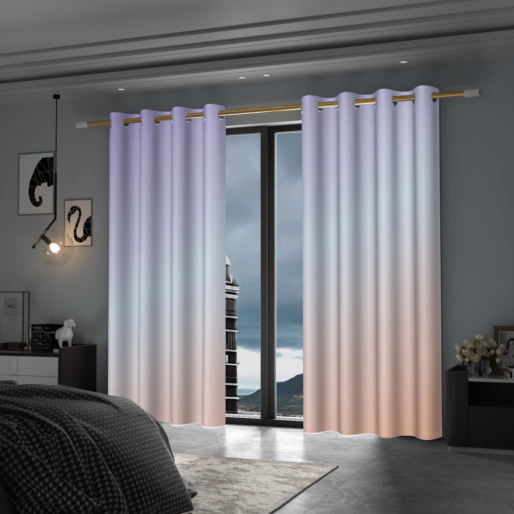 Lfeey Bedroom Living Room Purple Gradient Blackout Curtains, 2 Piece Set 42x84 Inches