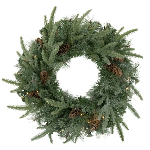 Northlight Pre-Lit Battery Operated Mixed Pine and Pine Cone Christmas Wreath - 24" - Warm White LED