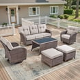 thumbnail image 2 of Giantfurnni 6 Piece Patio Wicker Furniture Sets, Outdoor 5" Thick Cushioned Conversation Sofa Sets with Rocking Swivel Chairs, Ottomans and Coffee Table for Backyard Porch Garden, Beige, 2 of 11
