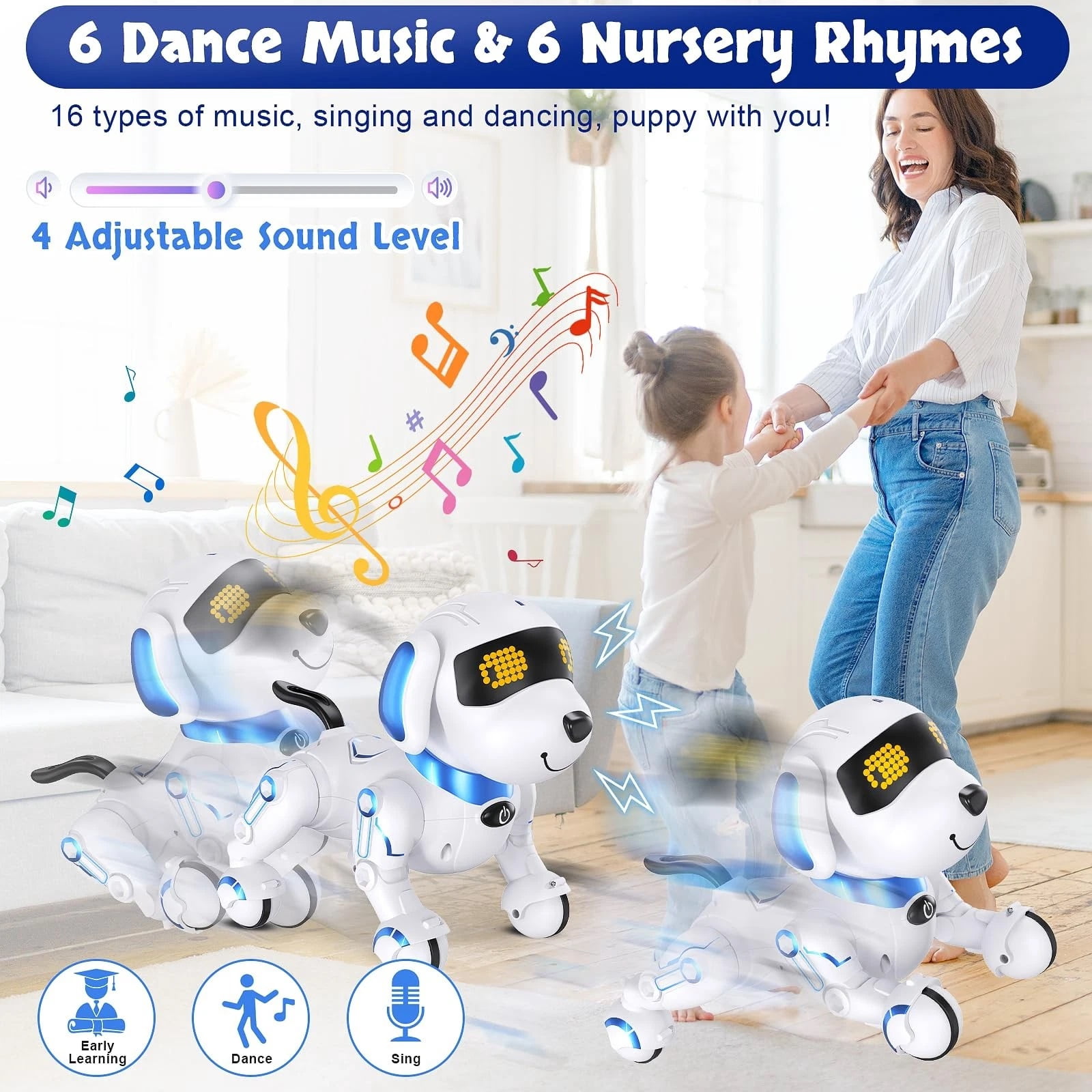 Ficcug Remote Control Robot Dog Toy, Digital Programmable Smart Interactive Puppy Pet with Touch Sensing,Gift for Boys Girls Kids 3+