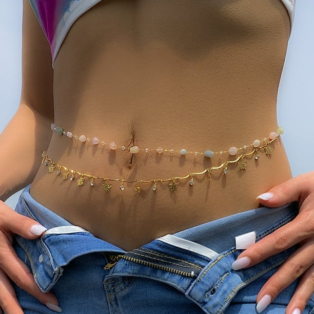 nipocaio Belly Chain, Shinny Belly Beads Waist Chain, Body Chain, Beach  Bikini Body Jewelry for Women