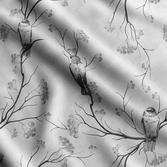 Soimoi Bird & Flowers Print,Cotton Cambric Quilting Fabric Sold by The Yard- 42 Inch Wide Medium Weight Cotton Fabric SewingSupplies - Gray