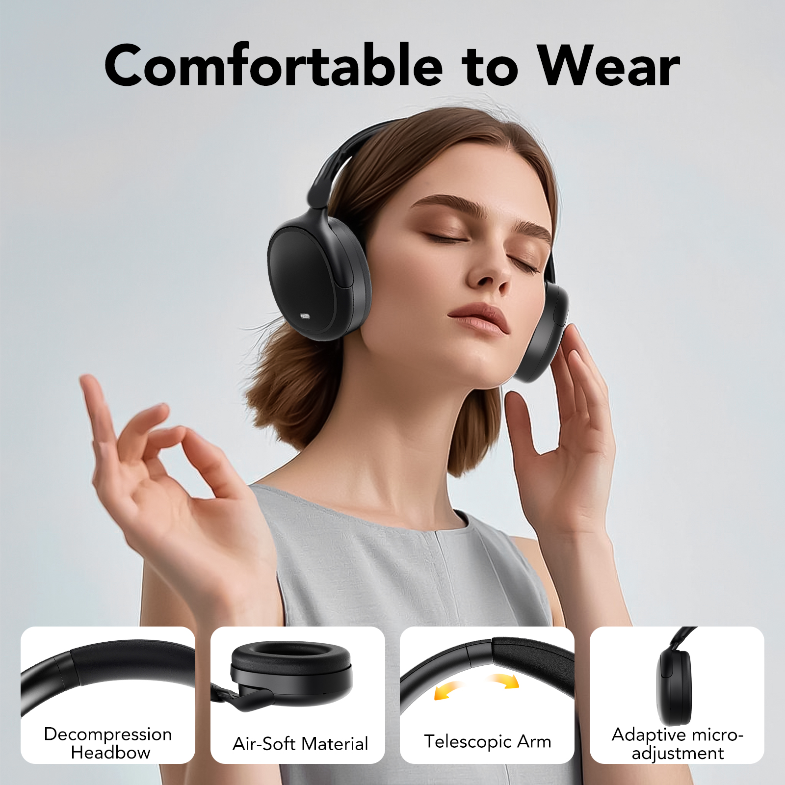 IKT Hybrid Active Noise Cancelling Headphones, 50H Battery photo 4