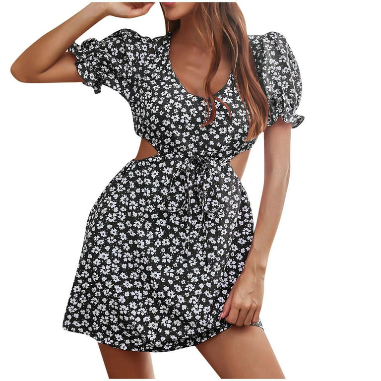 Clearance-Sale Summer Dresses for Women 2023 Short Sleeve Printing Floral  Pattern Dress V-Neck Midi Fit And Flare Fashion Trendy Elegant Party Club  Holiday Vacation Homecoming A-Line Flowy Hem Dress 