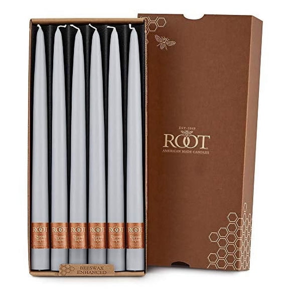 ROOT Candles Unscented Dipped Taper Candles, 12-inch Tall, Box of 12, Color: Platinum