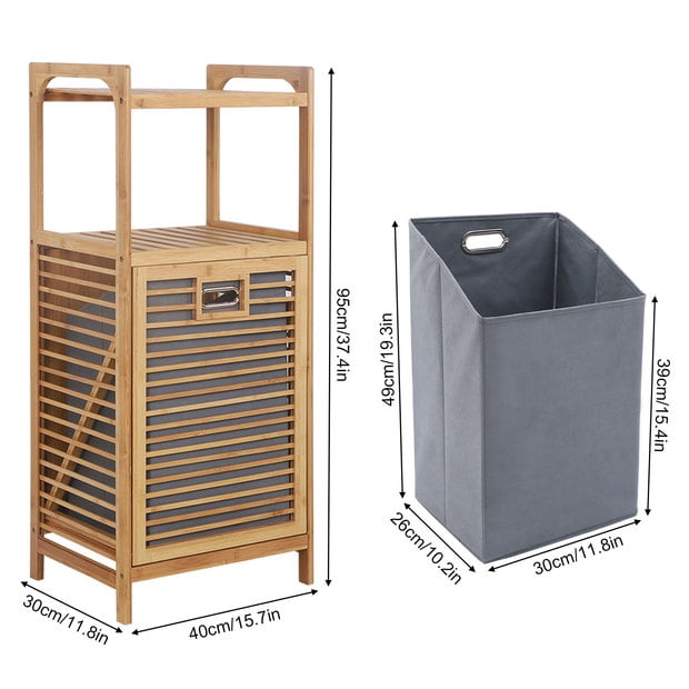 Miumaeov Laundry Hamper Bamboo Laundry Basket with Liner Bag Storage Hamper with Handles 2-Tier Shelves Laundry Room Shelves for Bathroom Living Room Bedroom