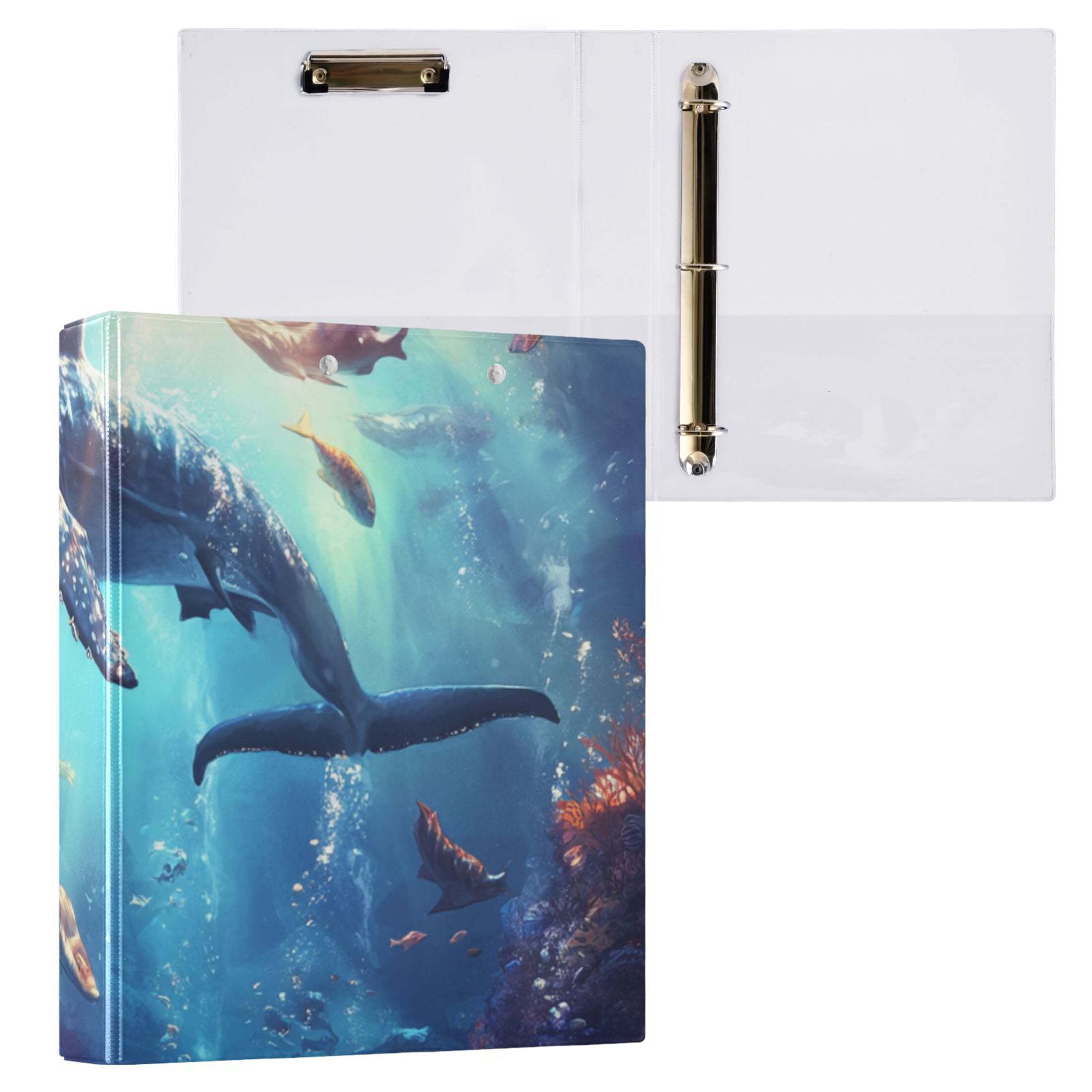 Sea Animals 3 Ring Binders 1.5 inch Hardcover File Folders with Interior Pockets A4 Size Organizer for School Office Hospital
