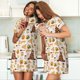 thumbnail image 4 of Easygdp Cute Bee Honey Jar Hive Bear Camisón de manga corta para mujer, informal, estampado, 4 of 6
