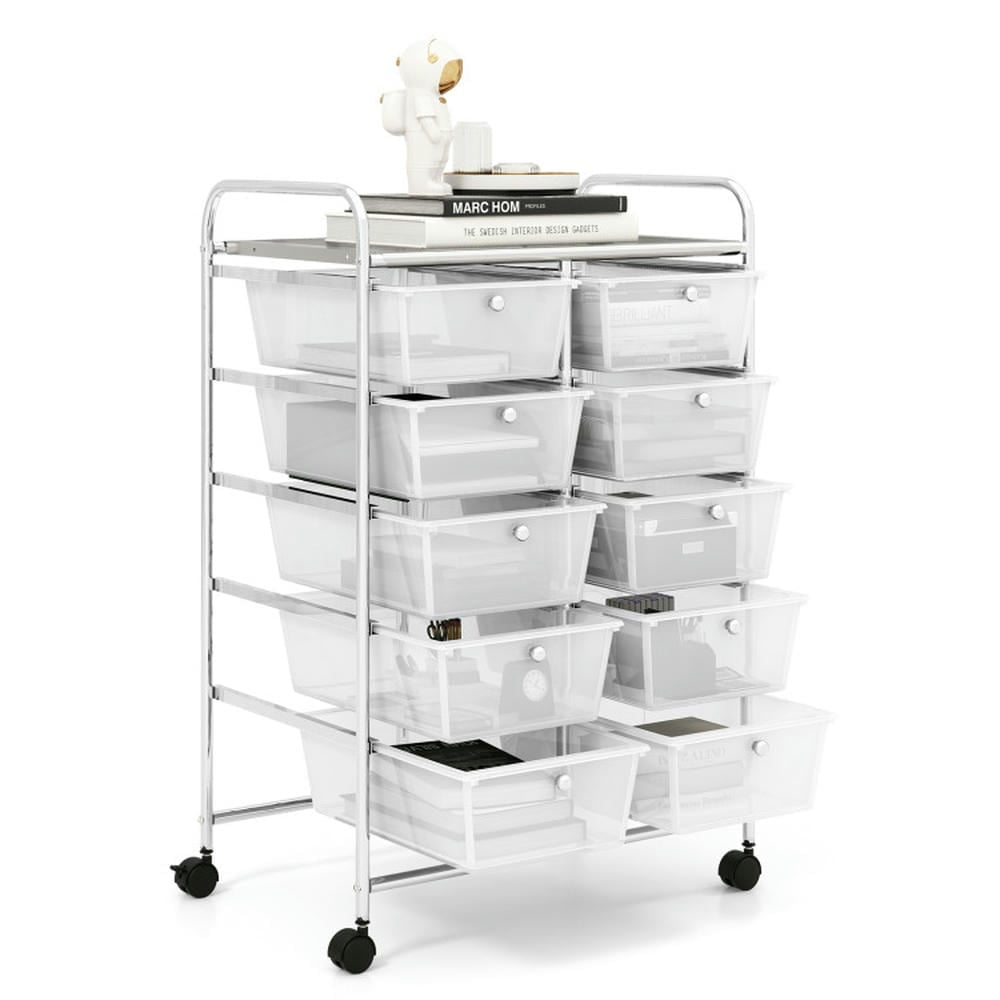 Spaco 10-Drawer Rolling Storage Cart-Transparent, Craft Organizers and Storage, Multipurpose Organizer Cart for Home, Office, School