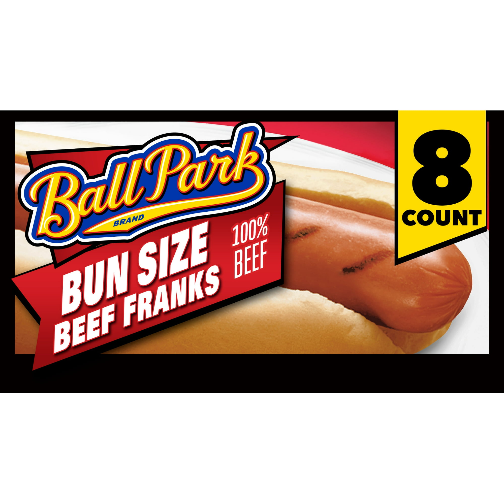 Ball Park Bun Length 100% Beef Hot Dogs, 15 oz, 8 Count, 6g Protein per Serving (Refrigerated)
