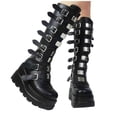 thumbnail image 7 of hopeusnice Round Toe Multi Buckle Knee High Boots Women Gothic Boots for Cosplay Black 35, 7 of 7