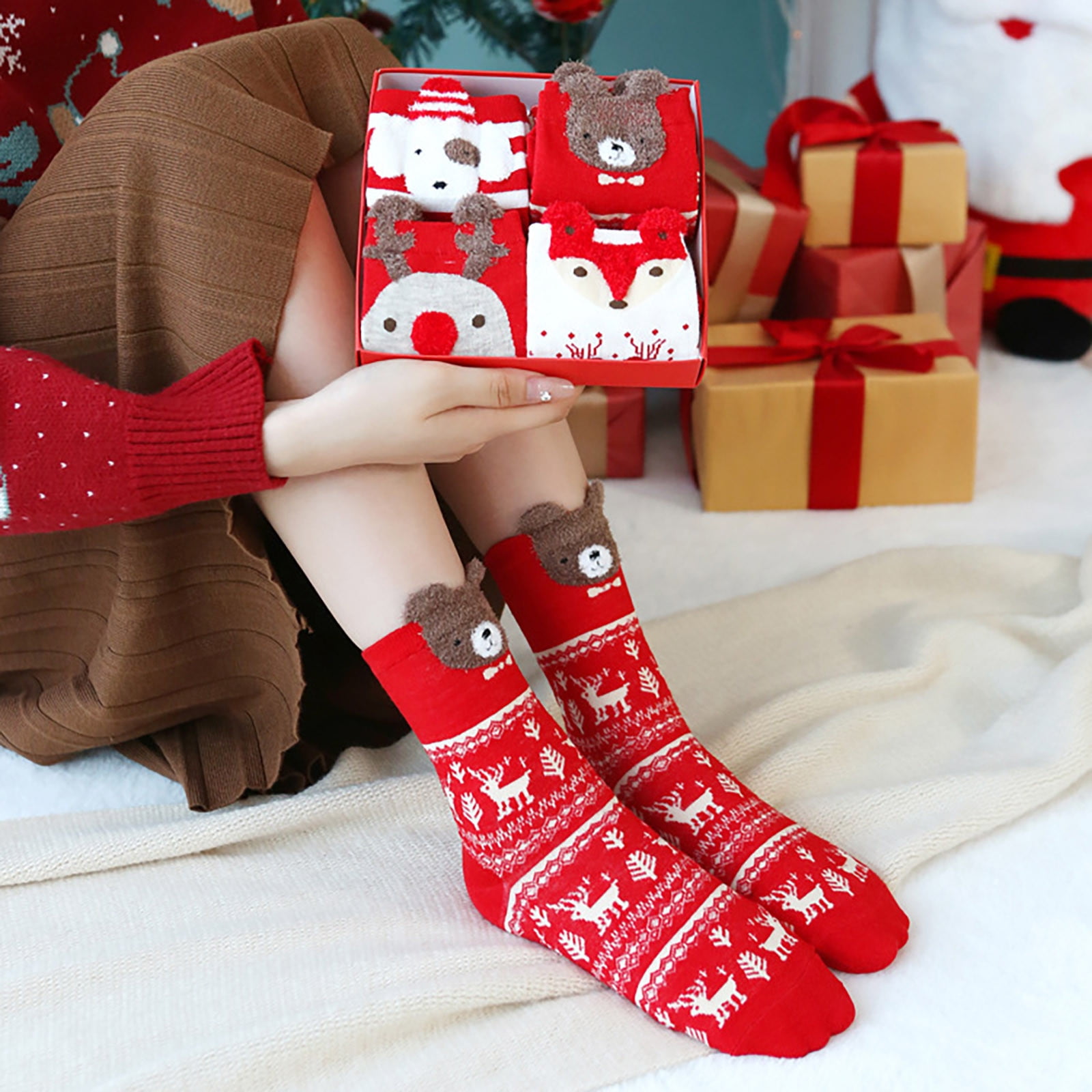 Creative Sock,Christmas Tree Leaves Printed Sock,Christmas Sock,Soft Daily Sock,Cute Sock,Fashion Cotton Sock,Christmas Gift for Her