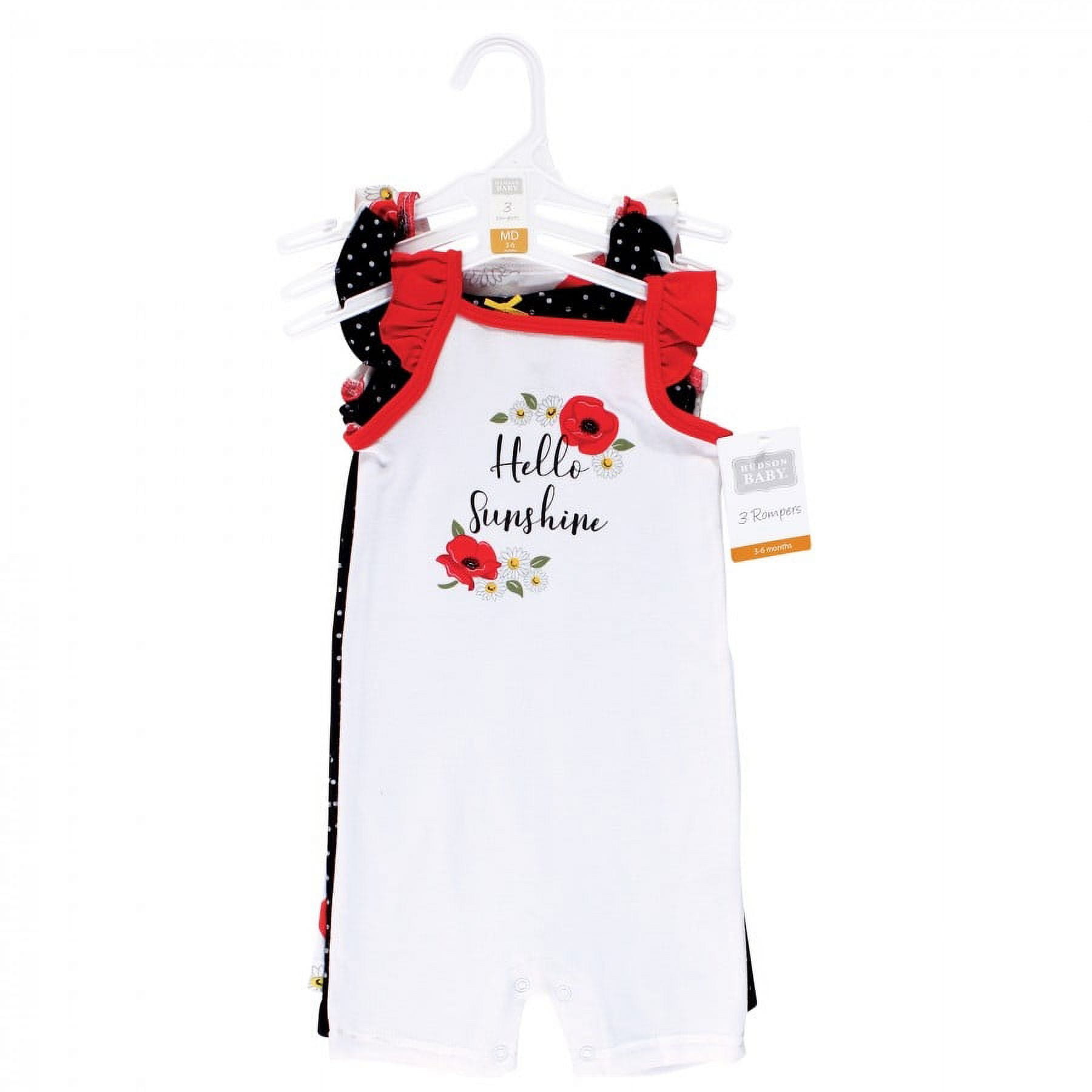 Hudson Baby Infant Girl Cotton Rompers, Poppy Daisy, 18-24 Months