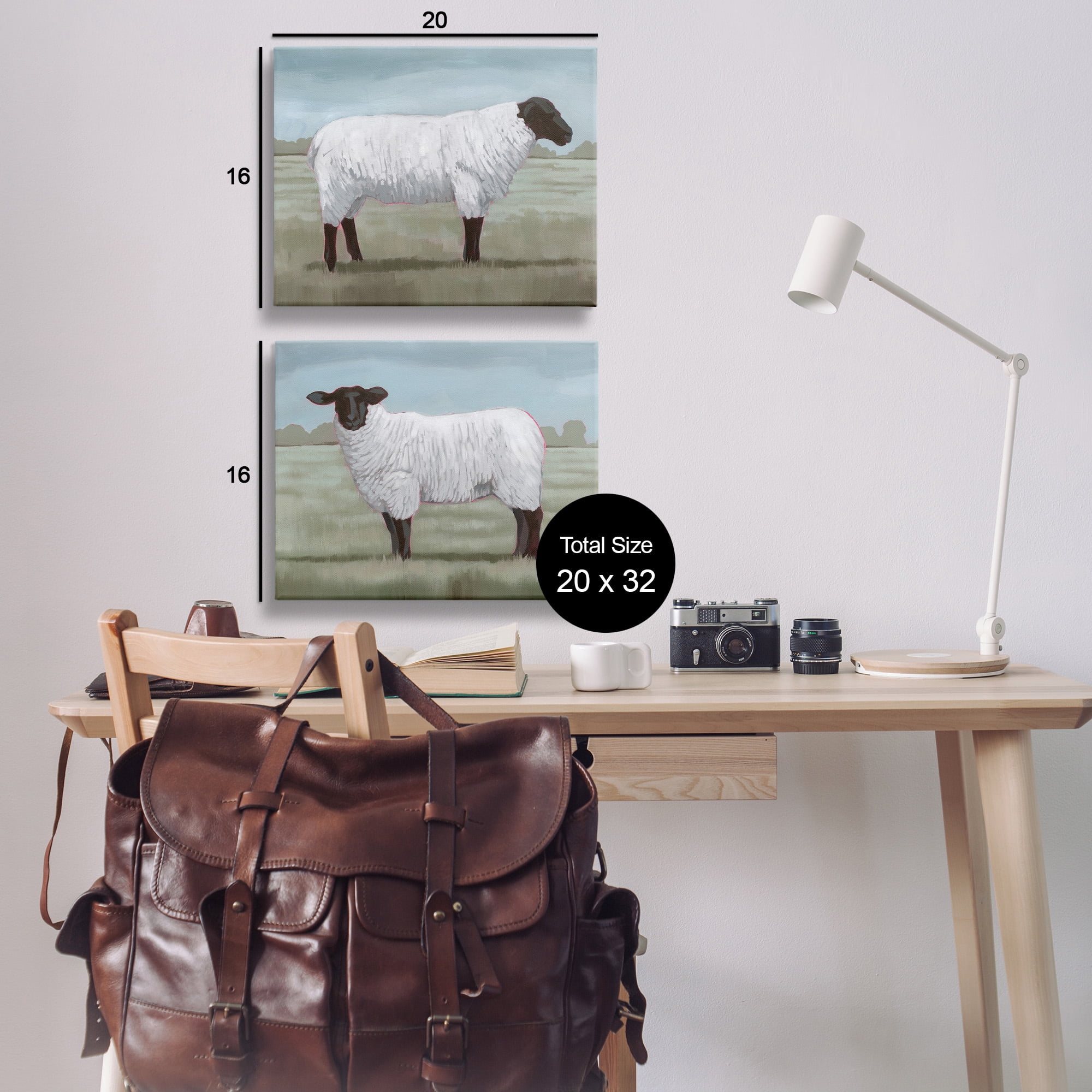 Stupell Industries Sheep Duo in Pasture Animals & Insects Painting Gallery Wrapped Canvas Art Print Wall Art, 20 x 16, Set of 2