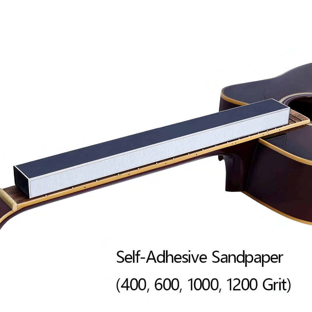 Oasiva Multifuntional Guitar Fret Leveler Beam with Sandpaper Rust Proof Metal Construction Neck Leveling Beam for Guitar