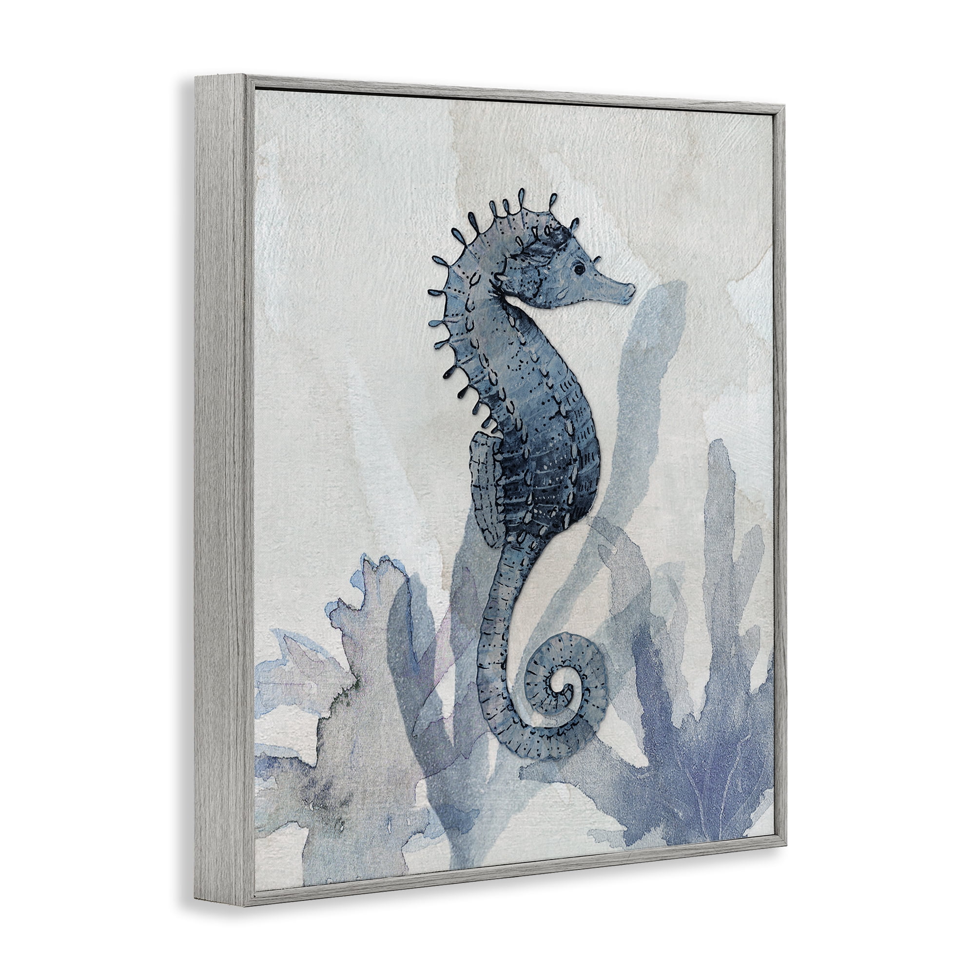 Stupell Industries Seahorse & Seaweed Impressions Gray Framed Giclee Art, design by Susan Jill