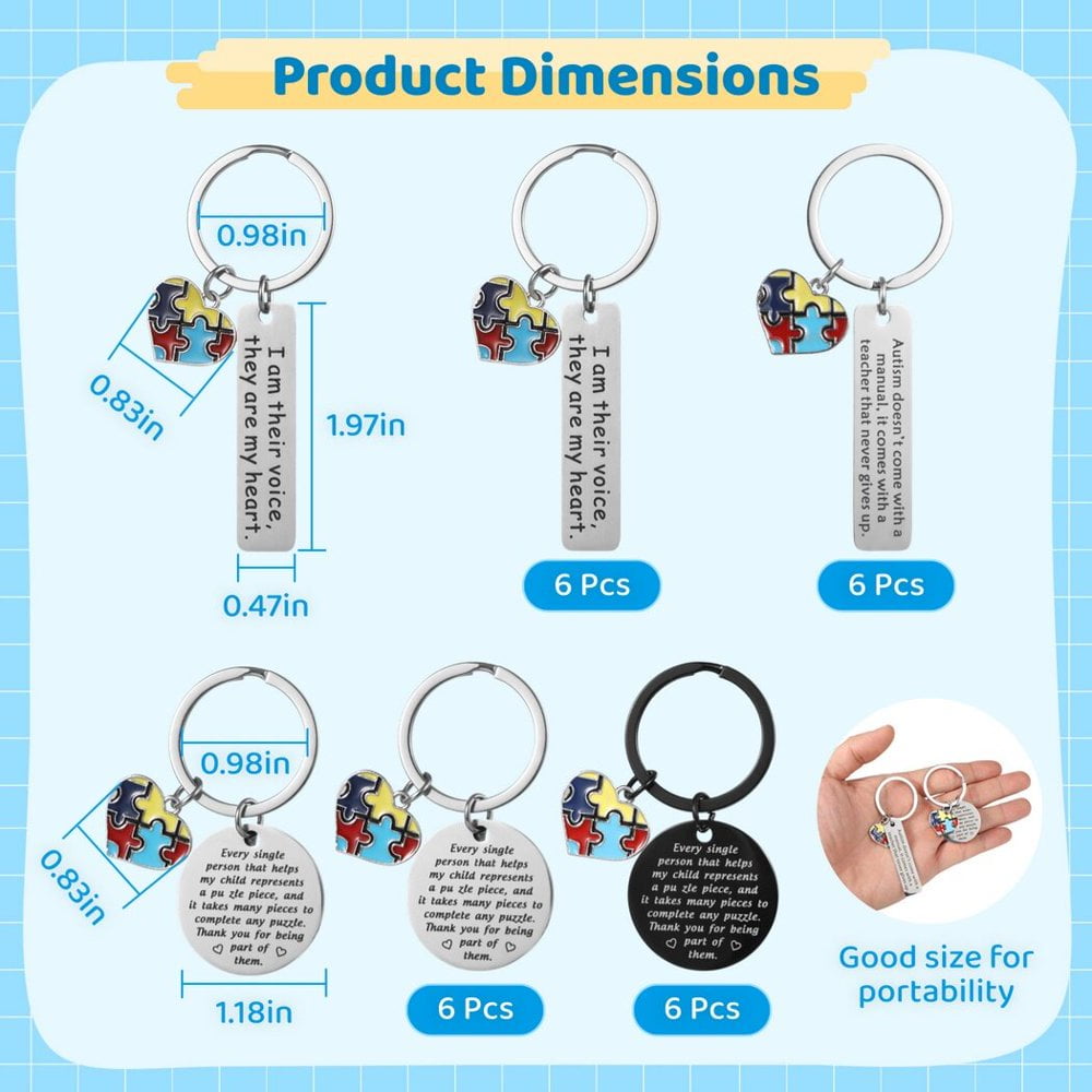 LEEYNEER Special Education Support Keychains  24 Pcs Autism Puzzle Charms  Appreciation Autism Gifts  ABA Therapist Thank You Tokens