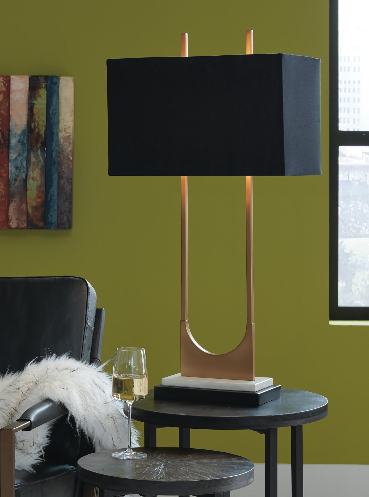 Signature Design by Ashley Contemporary Malana Table Lamp  Brass Finish
