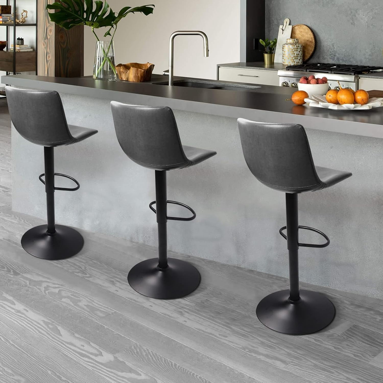 Vitesse Bar Stools Set of 4 Modern Swivel Bar Chairs, Barstools Counter Height with High Backrest, Adjustable Faux Leather Upholstered Bar Stool for Bar, Kitchen, Dining Room