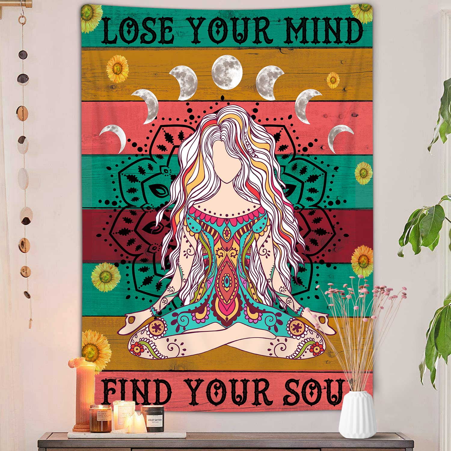 Chakra Meditation Tapestry, Yoga Girl Vertical Spiritual Quotes