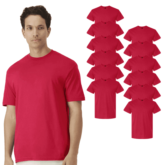 Gildan Classic Fit Men's Red T-Shirt, Light Cotton 12 Pack Short Sleeve Bulk Tee, L