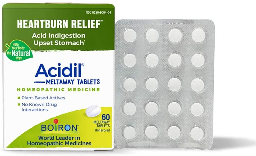 Boiron, Acidil, Acid Indigestion, Unflavored, 60 Meltaway Tablets (Pack of 1)