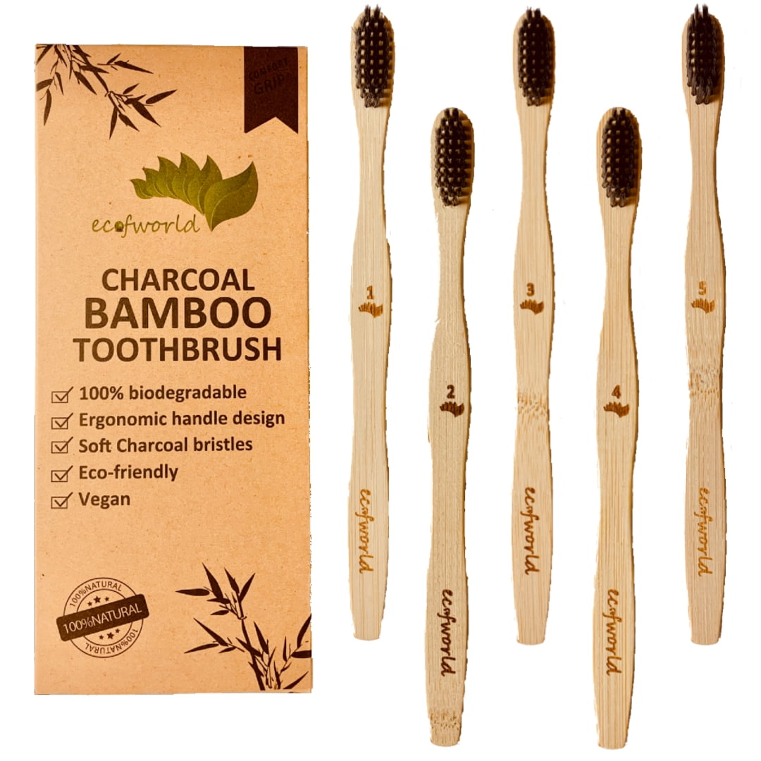 ECOFWORLD Ultra Soft Bamboo Charcoal Toothbrush (5 pack)