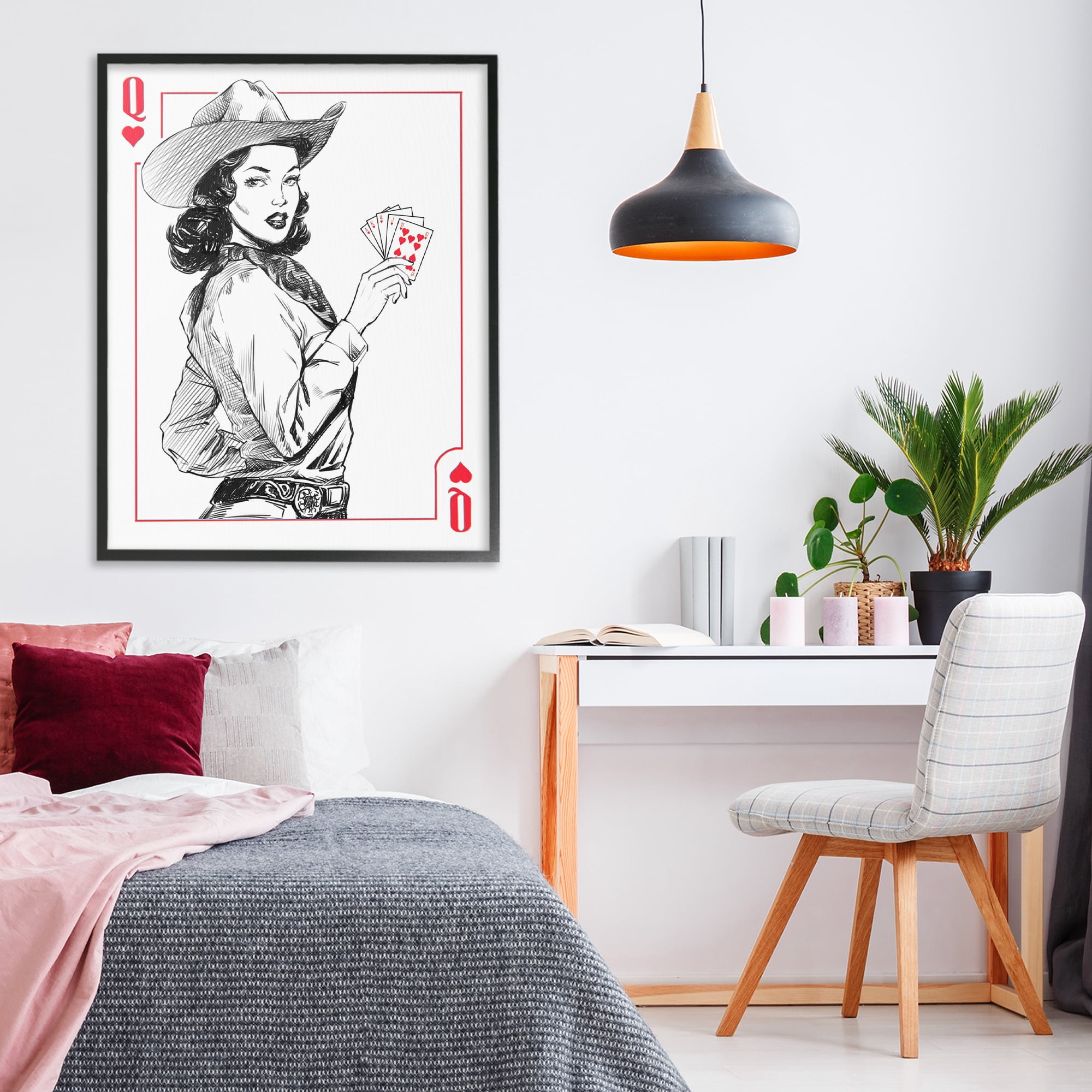 Stupell Industries Cowgirl Queen of Hearts Black Framed Giclee Art, design by Ziwei Li