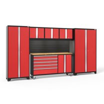 NewAge Products Bold Series Red 6 Piece Cabinet Set, Heavy Duty 24-Gauge Steel Garage Storage System, Slatwall / LED Lights Included