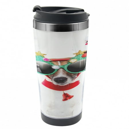 

Christmas Travel Mug Funny Dog Sunglasses Steel Thermal Cup 16 oz by Ambesonne