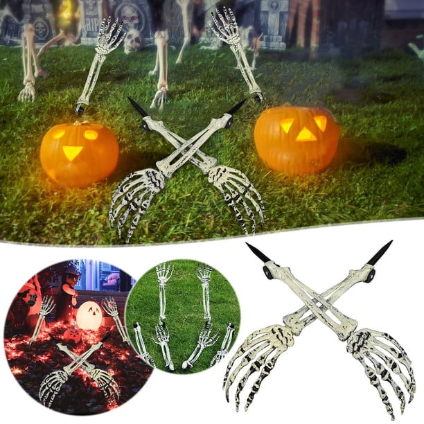 Decoración Halloween Esqueletos - Set De 5 Piezas Con Calavera, Manos Y Cuervos Para Interior Y Exterior