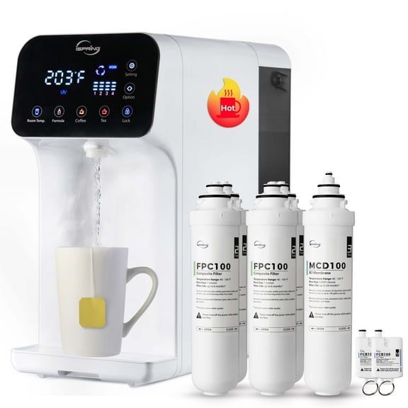iSpring 5-Stage Countertop Reverse Osmosis Water Dispenser, Instant Hot RO Water, UV Sterilization, Tankless Design, 100 GPD, 2.5:1 Pure to Drain, w/ Extra Filter Set (Model: RCD100)