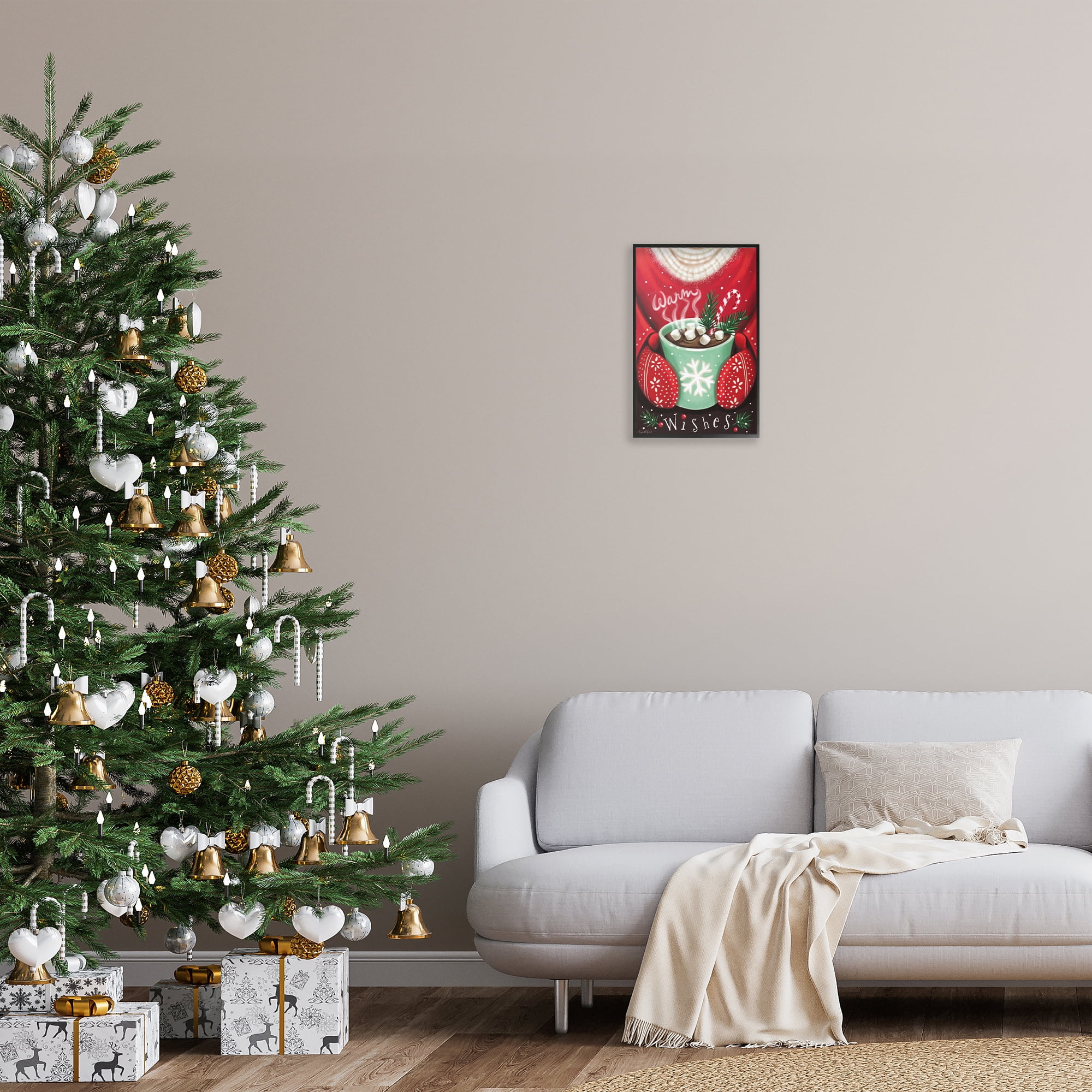 Stupell Industries Warm Wishes Hot Cocoa Holiday Painting Black Framed Art Print Wall Art, 12 x 18
