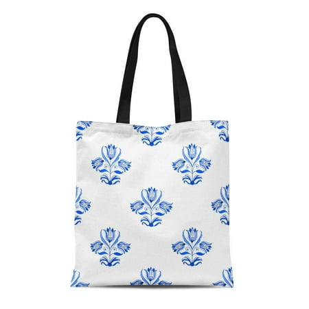 Holland Delft - KDAGR Canvas Bag Resuable Tote Grocery Shopping Bags Watercolor Delft Blue Watercolour Traditional Dutch Floral Tree Tulips Cobalt Tote Bag