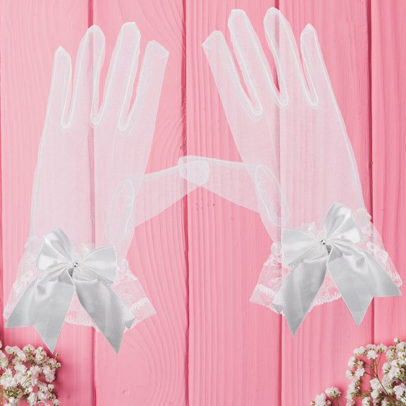Luxshiny 1 Pair Elegant White Lace Bridal Gloves for Wedding, Banquets, Tea Parties, and Special Occasion Accessories