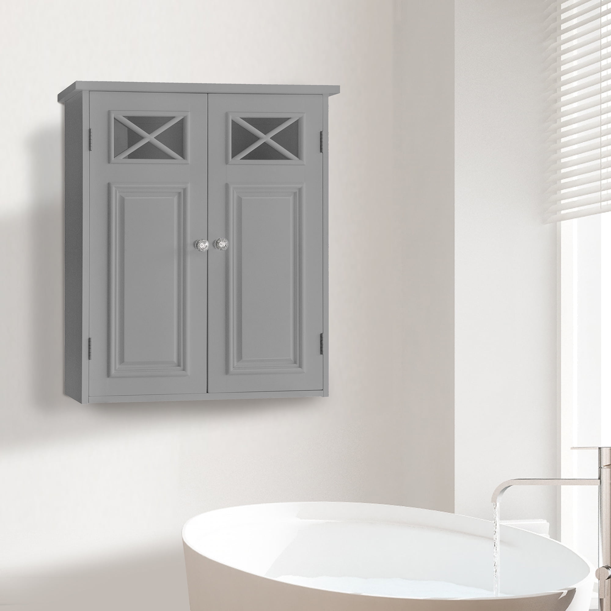 Elegant Home Fashions Dawson Contemporary Wooden Removable Hanging Storage Cabinet with Two Doors for Bathrooms, Vanities, Hallways, Gray, 7" x 20" x 24"