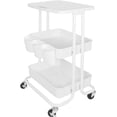 thumbnail image 2 of Alexent 3-Tier Rolling Storage Cart with Table Top, Sturdy Metal Utility Cart with Wheels & Hanging Cups, Rolling Organizer Trolley for Home Kitchen, White, 2 of 8