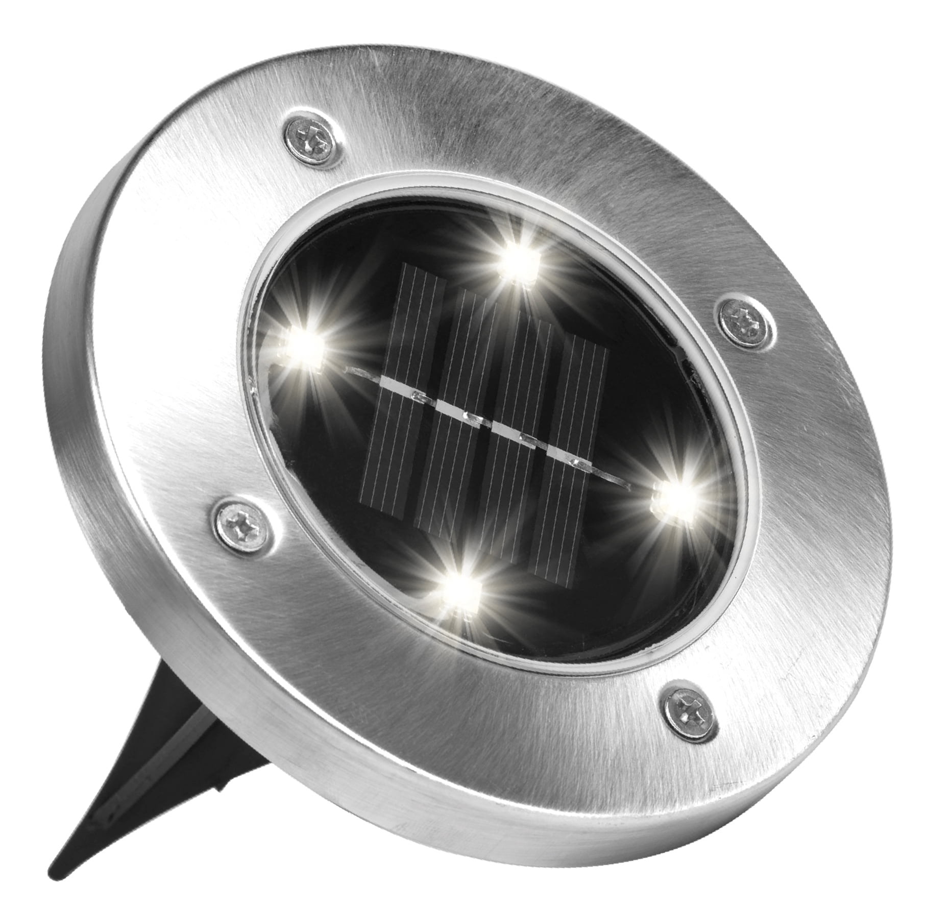 Bell + Howell Disk Lights, Brushed Steel Solar Powered LED Outdoor