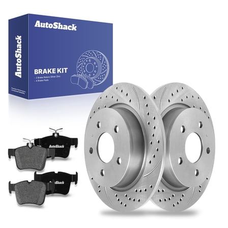 AutoShack 11.02" (280 mm) Rear Solid Drilled & Slotted Brake Rotors Coated   Premium Ceramic Brake Pad | Replacement for 2013-2016 Ford Escape | Silver Zinc Coated | 6-PC Brake Kit | SilverShield Pro