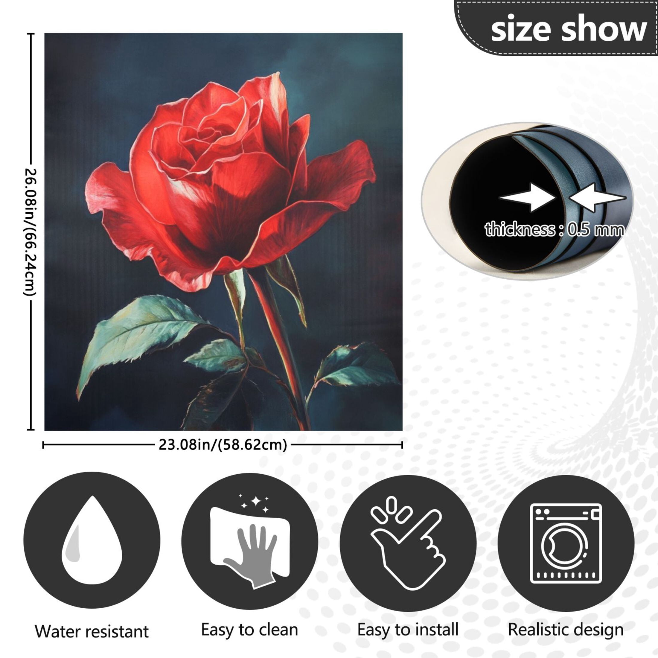 Dishwasher Magnetic Sticker 23x26 Inch Refrigerator Magnetic Sticker Washing Machine Magnetic Sticker Kitchen Panel Magnetic Sticker Home Decor Big Red Rose